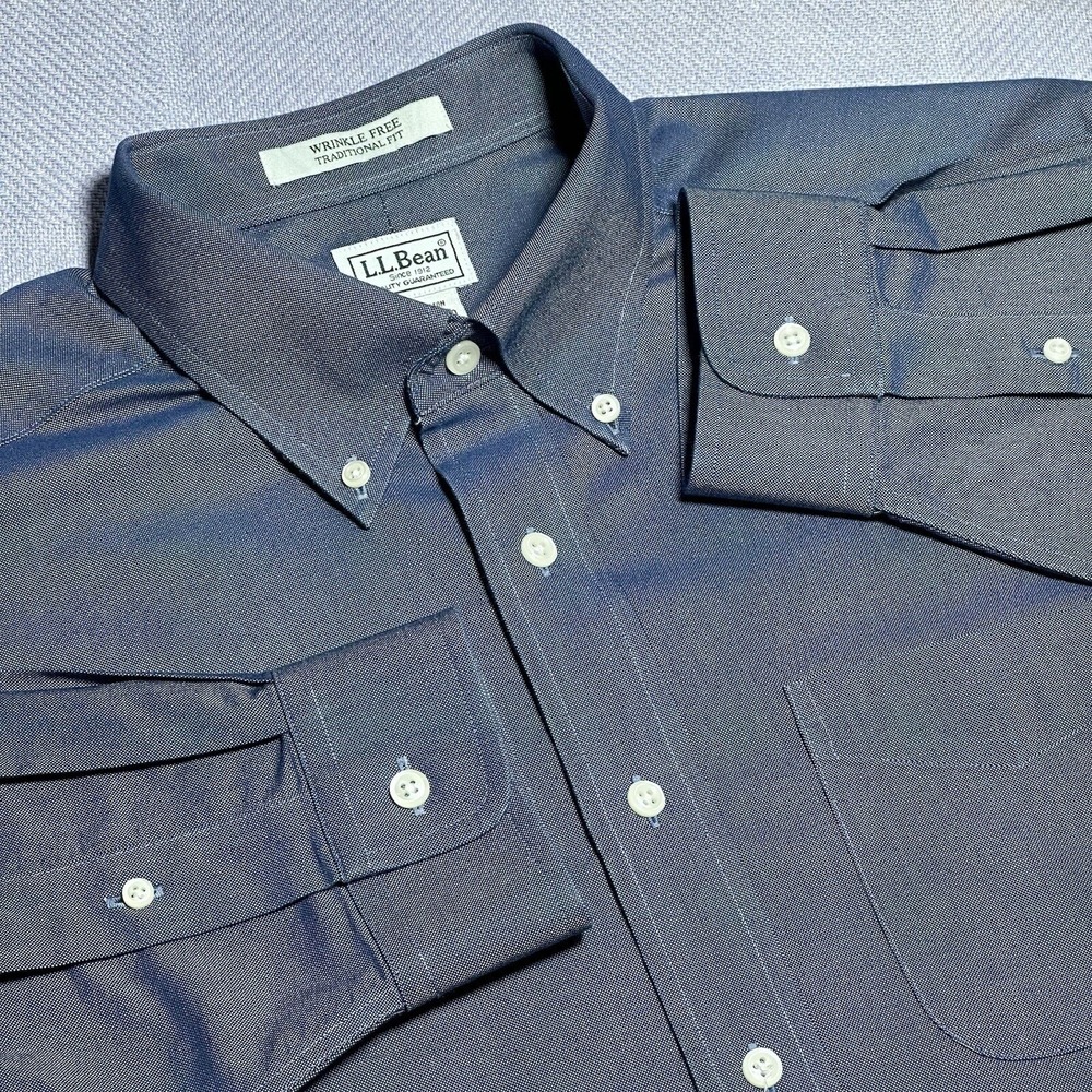 LL Bean Button Down Shirt Mens 16.5-32 Wrinkle Free Traditional Fit Birdseye